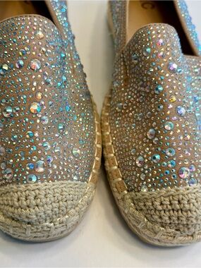 INC Hilldie Espadrilles Tan w/Iridescent Rhinestones Women’s 8M Vacation Casual